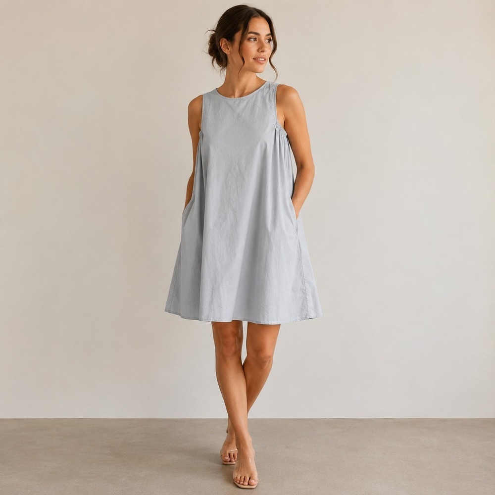 Prologue Sleeveless Shift Dress Gray Side Pockets Minimalist Cotton Blend S